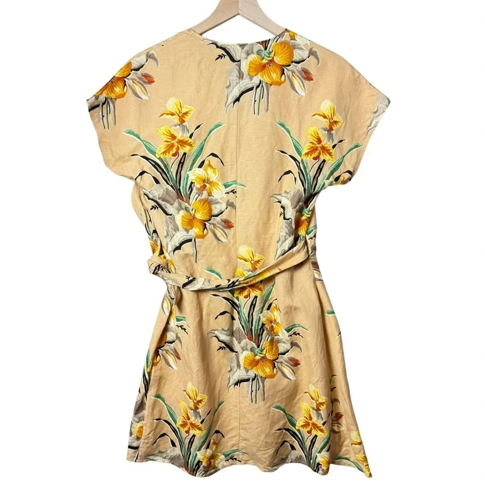& Other Stories Tropical Flower Print Linen Blend Wrap Mini Dress US size 2 - Picture 2 of 12